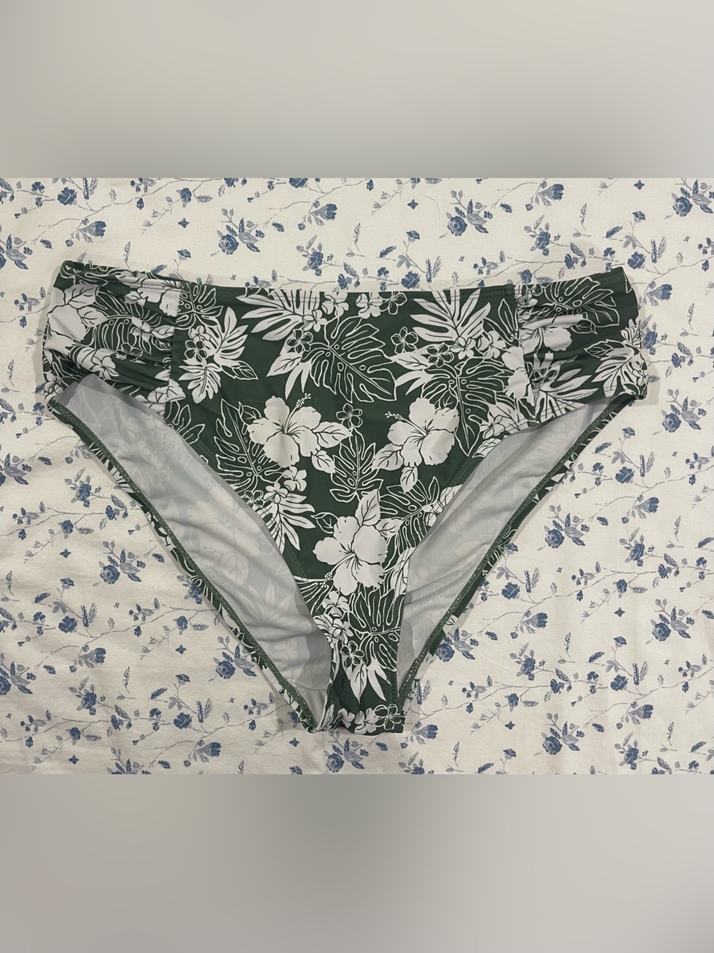 Green Floral High-Waist Bikini Bottoms